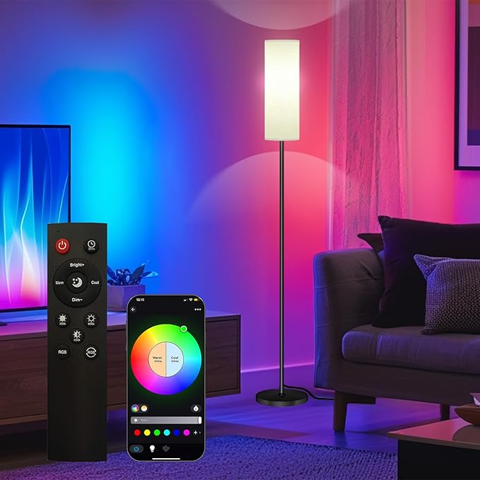 Qaubauyt Smart LED Floor Lamp with APP Control & RGB Colors - Dimmable Standing Lamp for Living Room, Bedroom, Gaming - Re...