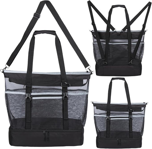 Unamujer Mesh Beach Bag with Cooler Large Travel Family Vacation Essentials Pool Swimming Zipper Pocket Durable 9 Pockets