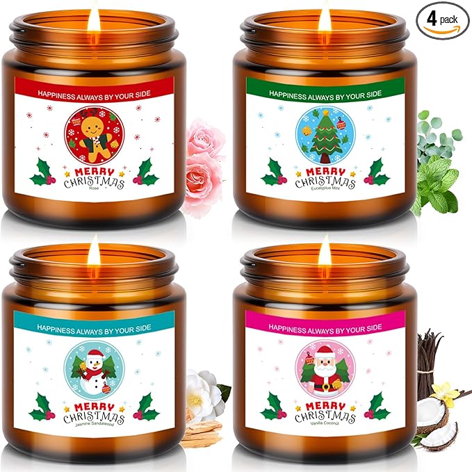 Christmas Candle Set,Scented Candles for Holiday,4 Pack Natural Soy Candles for Home Scented,Christmas Gifts for Women and...