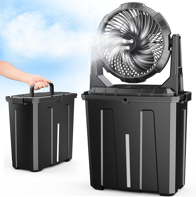 Ausic Portable Misting Fan, 9L 10-inch Outdoor Mist Fans for Outside Patios Cooling, 20000mAh Rechargeable Battery Fan wit...