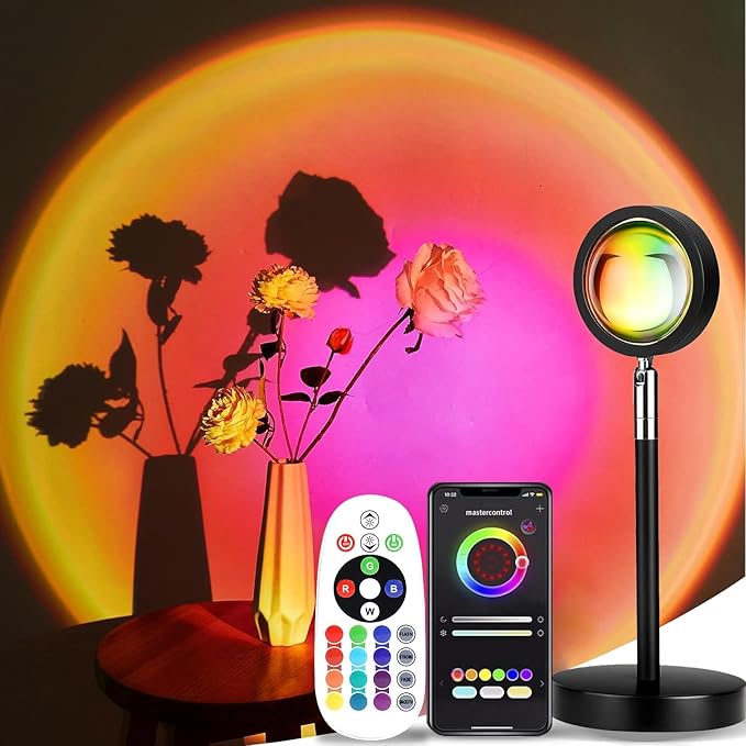 LEKEONE Sunset Lamp Projection, Sunset Night Light Rainbow Projector 180° 16 Color Changing 4 Modes, Vlog, Photography, De...