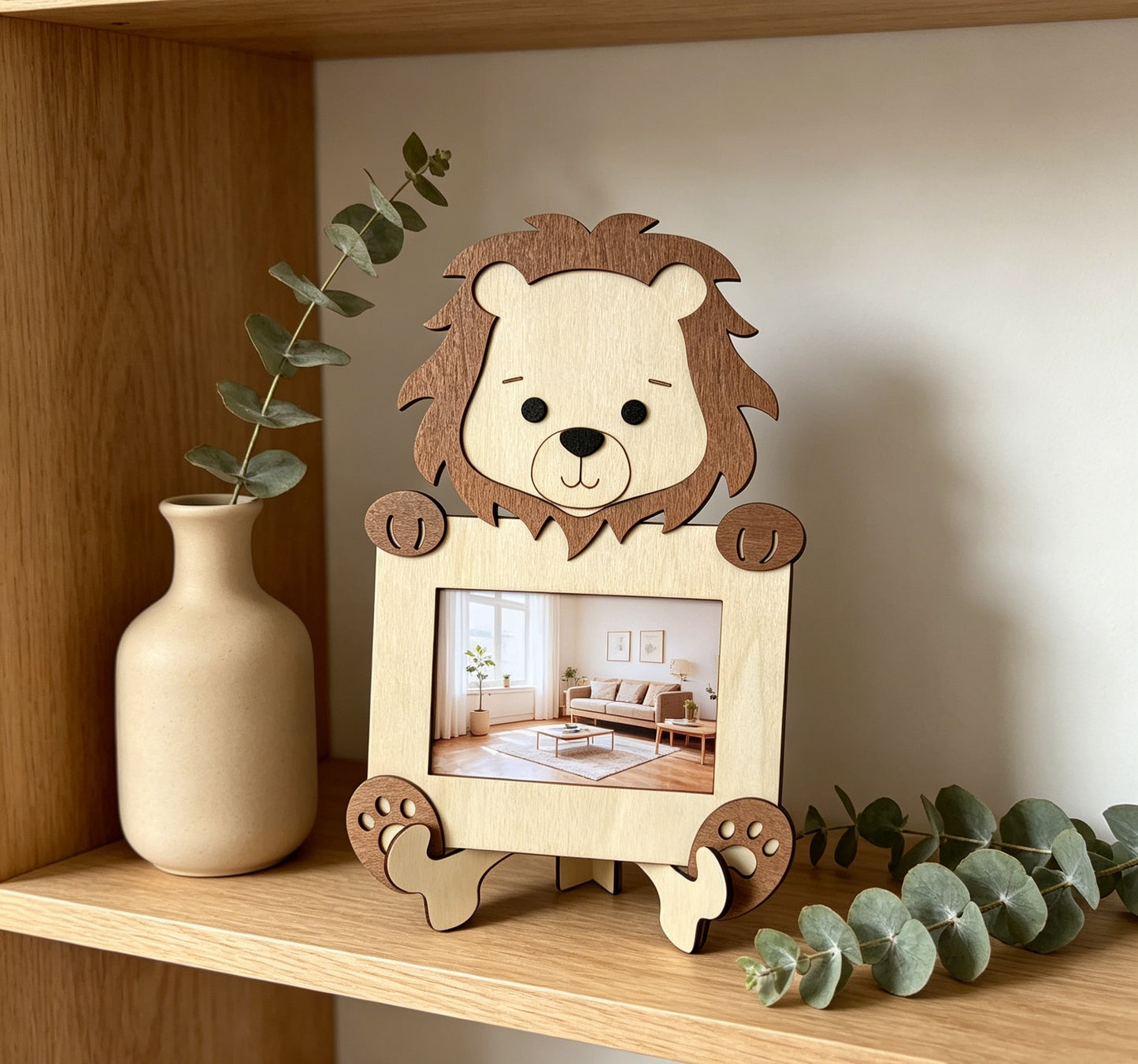 Cute Animal Wooden Photo Frame, Lion Bear Fox 3D Wood Picture Frame, Baby Kids Tabletop Photo Holder Gift