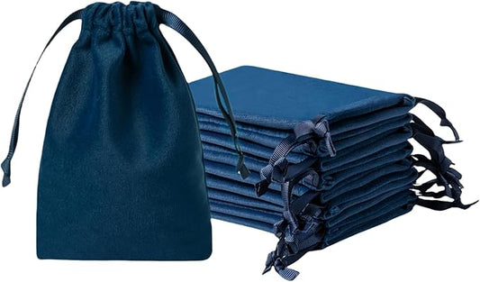 QIANF 12pcs Navy Velvet Drawstring Bags 4x6 inches Small Velvet Cloth Gift Bags Jewelry Pouches for Storage Wedding Party ...