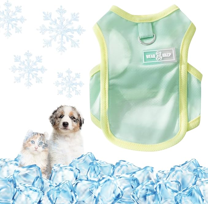 Yaopelky Dog Cooling Vest, Summer Pet T-Shirt, Breathable Quick-Dry Outfit for Dogs and Cats, Blue (Green, Small(3.3-5.5lb))
