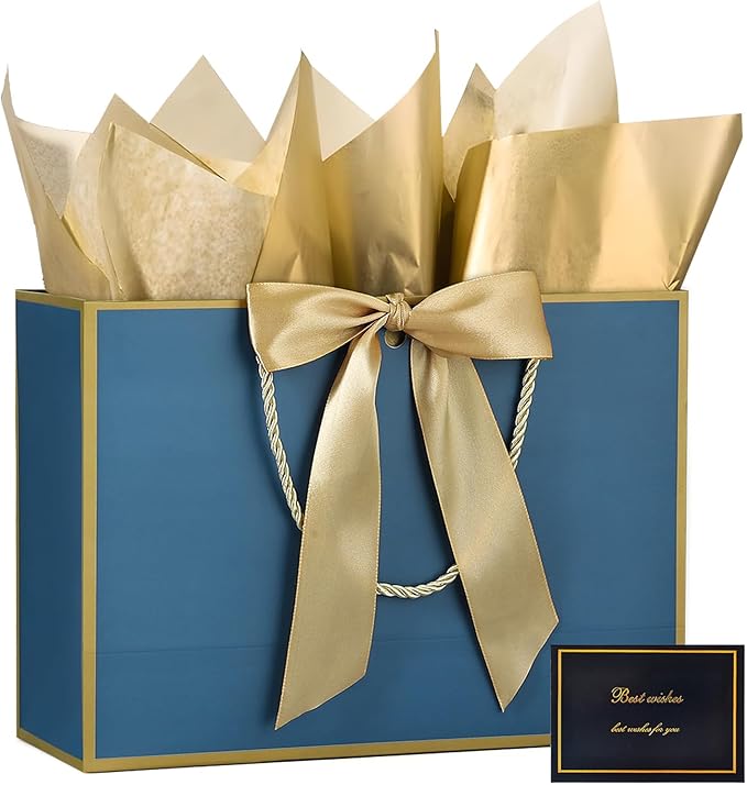 JMANNI Gift Bags with Handles, 13” Medium Gift Bag for Presents, 1 Pcs Bags with 2 Tissue Paper and 1 Cards for Baby Showe...