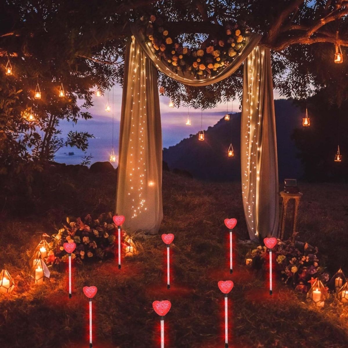 8-Pack Heart-Shaped Garden Maypole Hearts, Wedding Decor, Marriage Proposal, “Marry Me” Decor, Wedding Decor, Solar Lights For Outdoor Use, For Patio, Lawn, Garden, Yard, And Pathways
