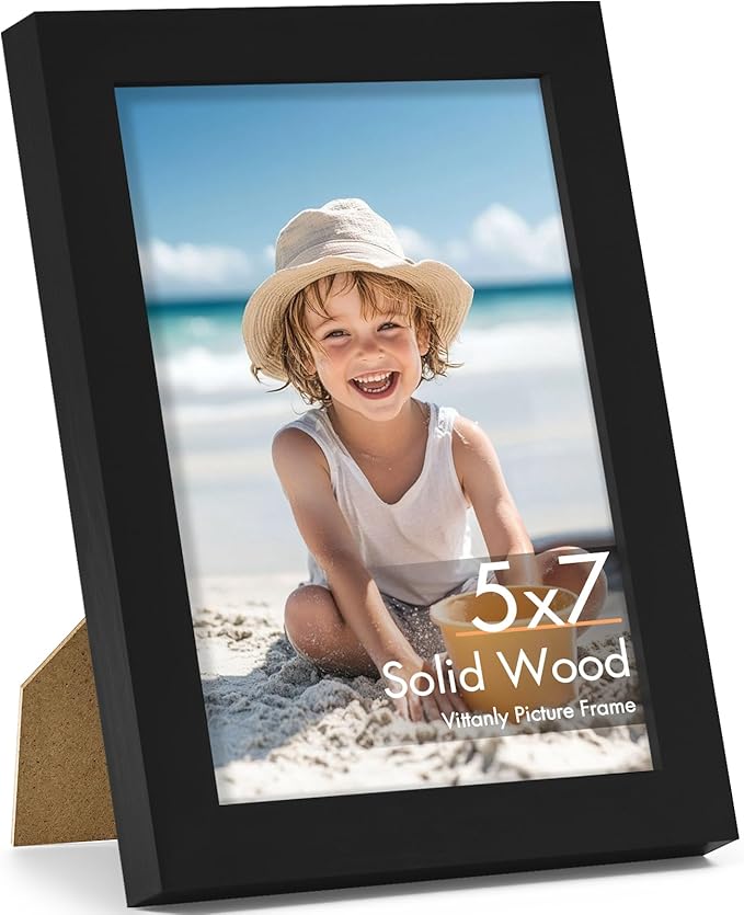 Vittanly 5x7 Picture Frame, Made of Solid Wood and Shatterproof Plexiglass, Wooden Photo Frame for Wall Mounting or Tablet...