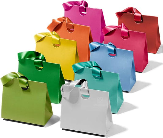 Vitalizart Paper Gift Bags With Ribbon Handles Set of 10 Assorted Colors Bulk Reusable For Gift Wrap Girls Kids Birthday B...