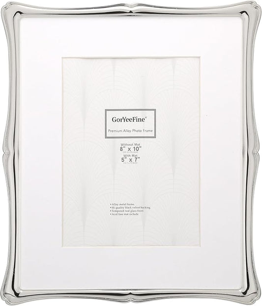 GorYeeFine Silver 8x10'' Premium Alloy Picture Frame with Acid Free Mat for 5x7'',Luxury Hi-End Photo Frames 5x7'' with Bl...
