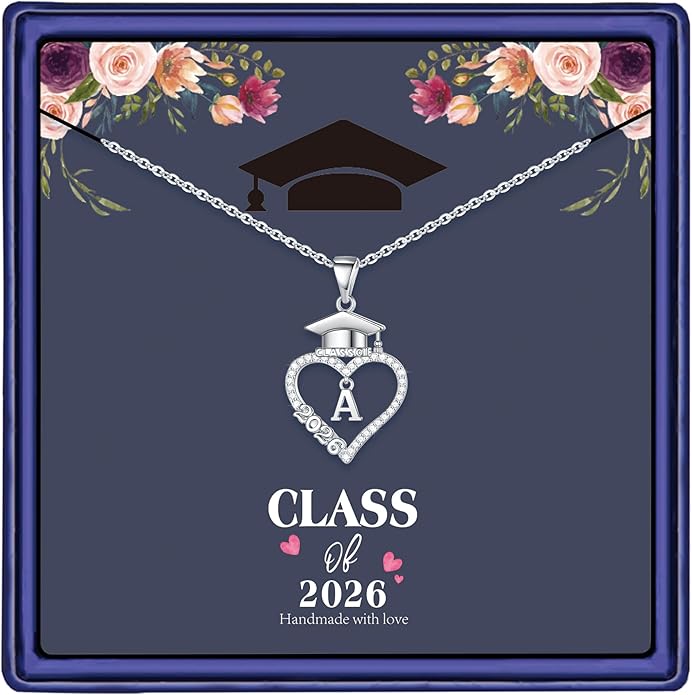 M MOOHAM Graduation Gift for Her 2026, 14K White Gold Plated CZ Graduation Cap Heart Pendant Initial Necklaces for Women T...