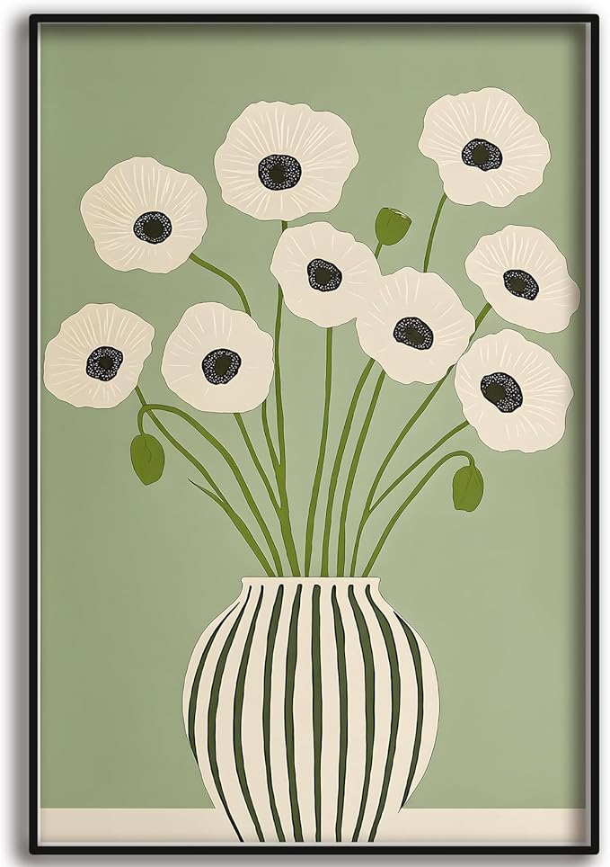 SKTBJWNYK Green Poppy Floral Wall Art,Minimalist Botanical Prints Green Abstract Poppy Painting Boho Minimalist Botanical ...