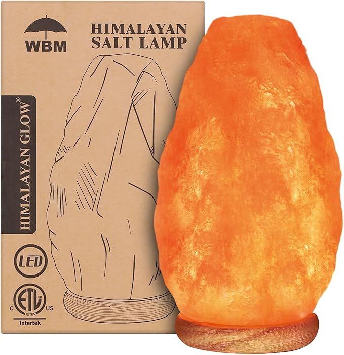 WBM Salt Lamp - USB Himalayan Salt Lamp with Touch Dimmer Control, Natural Pink Crystal, 5-7 lbs, Wooden Base, LED Bulb, R...