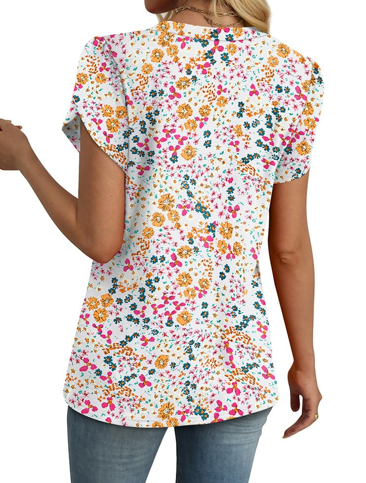 WIHOLL Womens Tops Dressy Casual Petal Sleeve Summer Spring Short Sleeve V Neck Shirts Work Business Vacation Clothes 2026