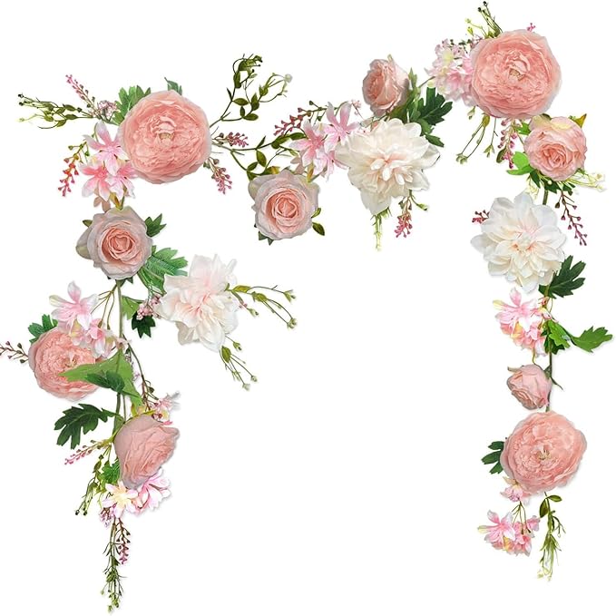 OrgMemory Rose Flower Vine, Peony Flowers, Center Flower Decoration, 6' Length, Floral Garland for Wedding Decor Home Tabl...