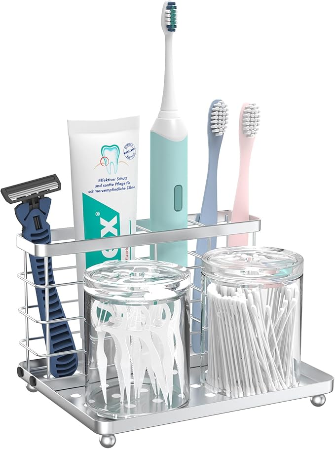 Luxspire Toothbrush Holders for Bathroom, Toothbrush Holder with Tray, Stainless Steel Holder for Toothbrush Toothpaste, T...
