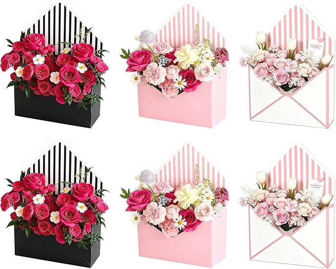 FYSUIMU 6Pcs Mother's Day Floral Envelope Box Empty Flower Stripe Paper Box Florist Bouquet Packaging Box for Valentine's ...
