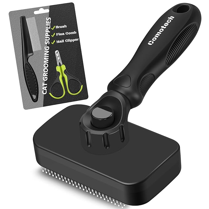 Comotech 3PCS Cat Grooming Supplies, Cat Brush & Nail Clipper/Trimmer & Flea Comb for Shedding Indoor Cats Essentials Stuf...