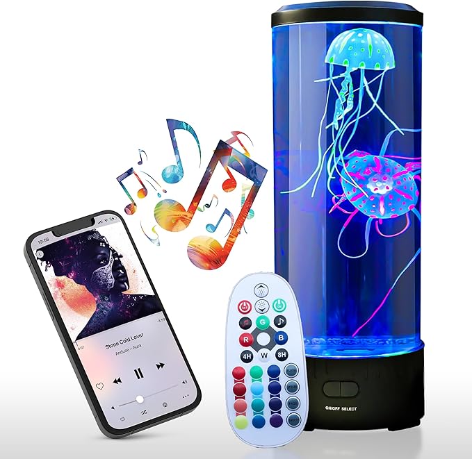 Brewish Jellyfish Lamp with 20W Bluetooth Speaker (Upgraded Motor 2025), 16 Color Changing Mood Lamp, 4 Modes Aquarium Nig...