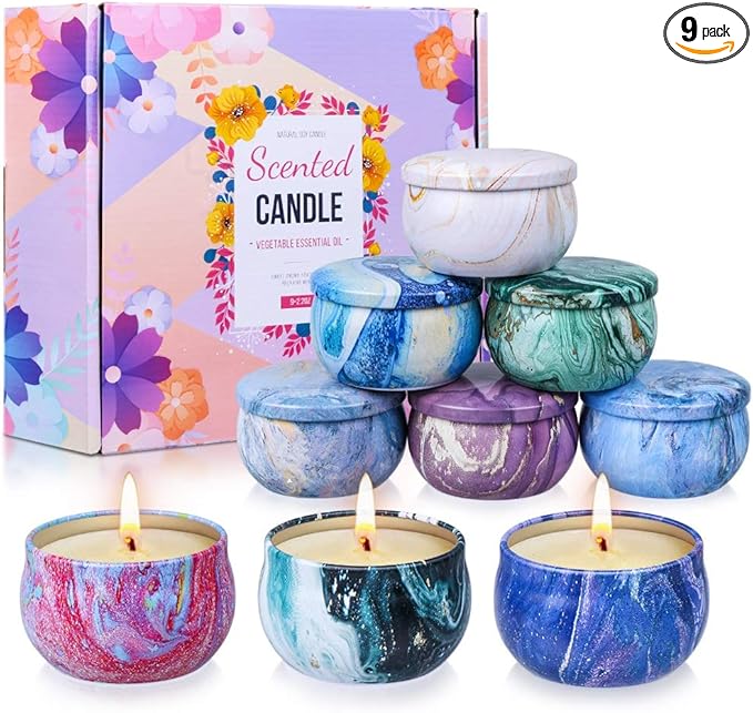 Scented Candles Gifts Set for Women, 9 Pack Aromatherapy Candles Pack Soy Wax with Essential Oil Include Lavender, Jasmine...
