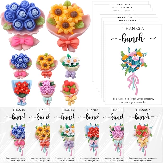XunYee 50 Sets Pocket Hug Token Mother's Day Bulk Gifts Mini Resin Flower Bouquet with Cards & Bags, Thank You Appreciatio...