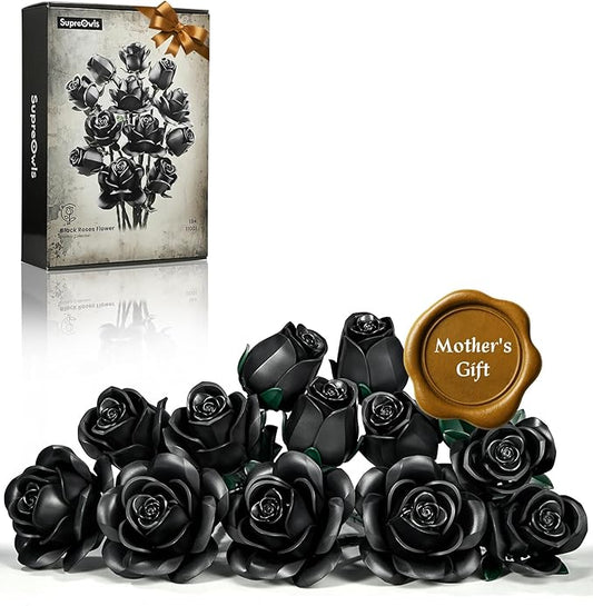 iATOM Black Rose Bouquet Building Set, 12Pcs Flower Botanical Collection Kit for Adult, Valentine's Day Gift for Her/Girlf...