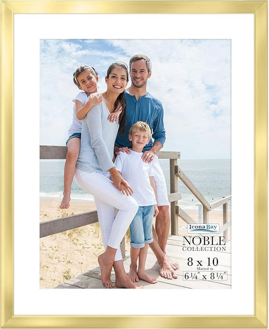 Icona Bay 8x10 Gold Picture Frame w/Mat, Modern Professional Frame, Noble Collection