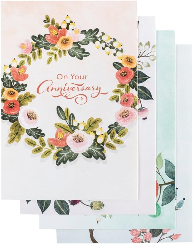 DaySpring - Anniversary - Celebrating Your Anniversary - 4 Design Assortment with Scripture - 12 Boxed Floral Cards and En...
