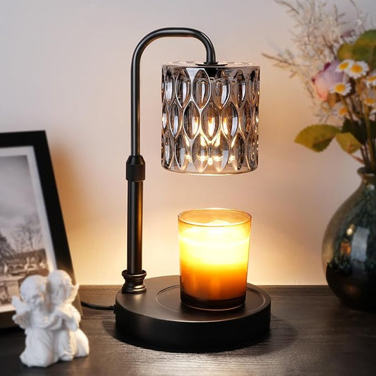 Candle Warmer Lamp with Timer &Dimmer, Adjustable Height Candle Wax Warmer Warming Lamp with 2x50W Bulbs for Scented Candl...