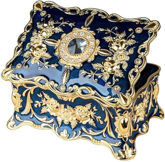 Feyarl Vintage Two Layers Rectangle Trinket Jewelry Box Ornate Ring Earrings Treasure Case Keepsake Box Organizer for Birt...