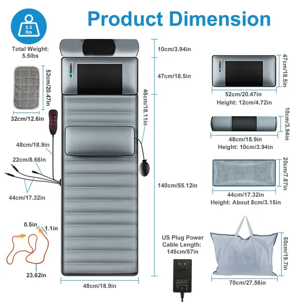 Full Body Electric Massage Mat With Heat Vibration Massage Pad Cushion Back Massage Mattress Chair Pad With Neck Massager Lumbar Pillow With 10 Vibration Motors 3 Timers Anti-Slip Bottom Earplugs