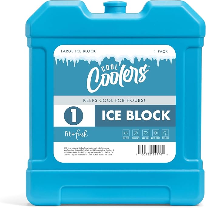Cool Coolers by Fit + Fresh, XL Cooler Ice Block, Large and Powerful Ice Pack, Perfect for Insulated Cooler, Beach Bag, Ba...