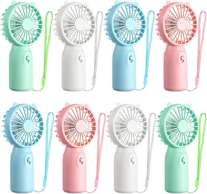 Glooglitter 8 Pcs Mini Portable Fans Bulk Handheld Battery Operated Fan with Lanyard for Makeup Eyelash, Cooling Lightweig...