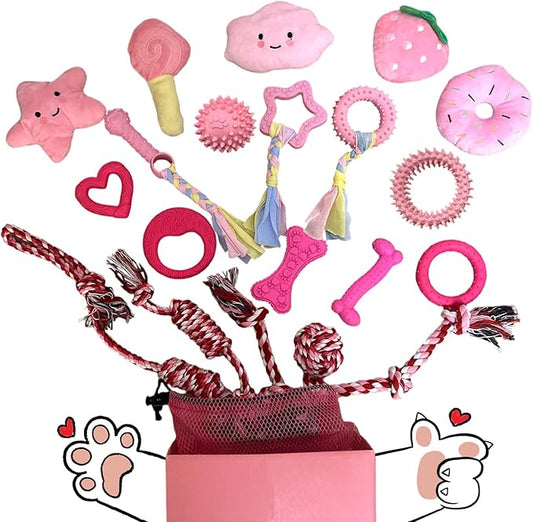 20Pcs Puppy Teething Toys for Small Medium Dogs - Cute Chew Toy Bundle Includes Plush Squeaky Toys, Rubber Ball, Rope Toy,...