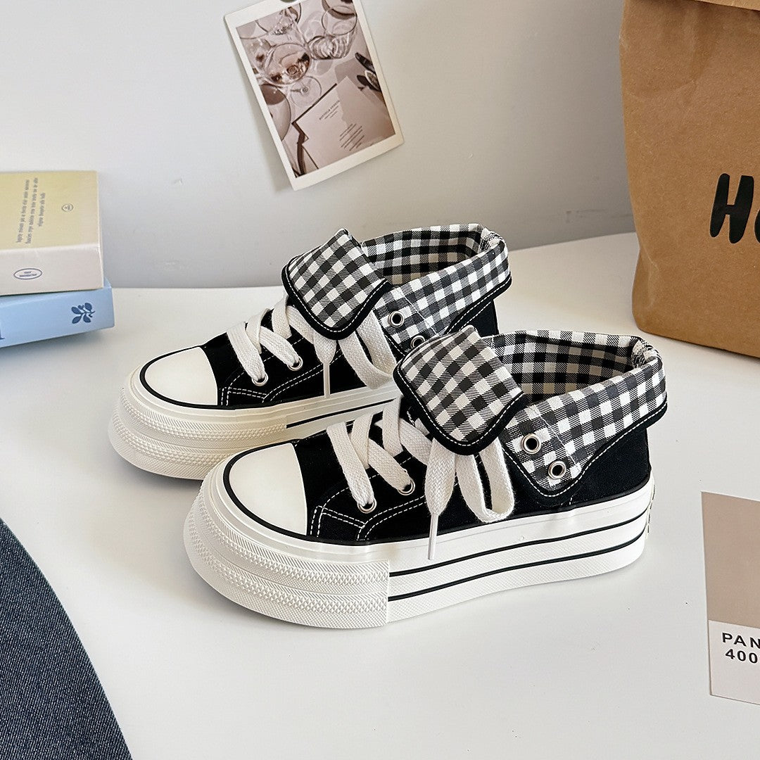 2025 New Korean Style Women's Platform Canvas Shoes, Two Ways To Wear, Summer Thin Breathable High-Top Casual Sneakers