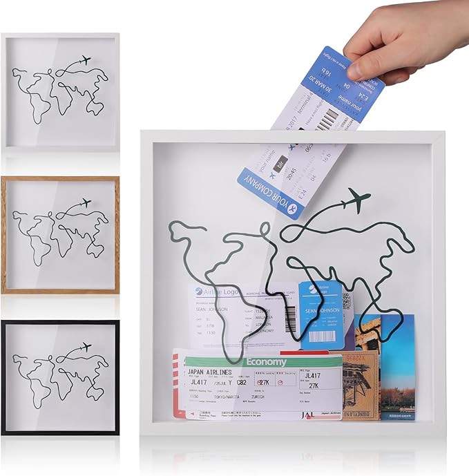 MUXIUNT Travel Adventure Archive Shadow Box For Memories,8&12Inch Concert Travel Ticket Stub Memory Top Loading Shadow Kee...