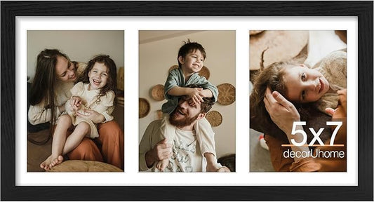 decorUhome 8x16 Picture Frames Collage Wall Decor, Display 3Pcs 5x7 Photos with Mat or 1Pcs 8x16 Unmatted, 3 5x7 Collage P...