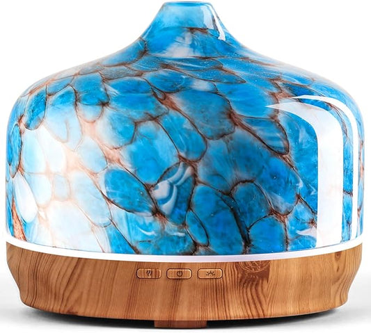 Porseme 500ml Glass Essential Oil Diffuser Aromatherapy Ultrasonic Cool Mist Humidifier 15-21 Running Hours Waterless Aut...