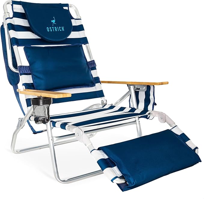 Ostrich the Deluxe 3N1 Lightweight Lawn Beach Reclining Lounge Chair with Footrest, Outdoor Furniture for Patio, Balcony, ...