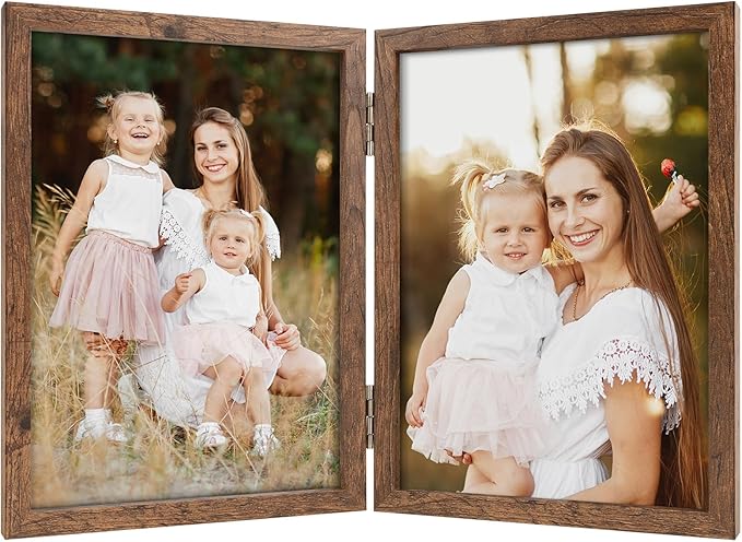 Space Art Deco Double 5x7 Picture Frame, 2 5x7 Folding Photo Frame, Standing Vertically on Desktop or Tabletop, Home Decor...