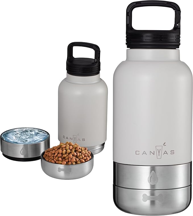 Insulated 32oz Stainless Steel Dog Water Bottle with Food & Water Bowls, Leak-Proof Pet Travel Dispenser for Dogs, Portabl...