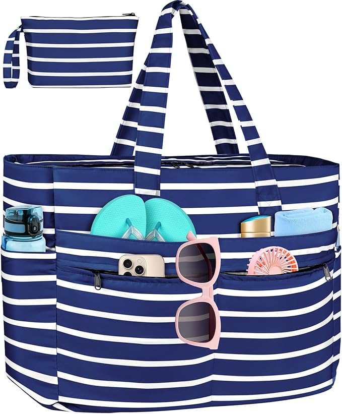 HUANLANG Extra Large Beach Bag Waterproof Beach Totes Bags for Women Men,Pool Bag with Zipper Wet Pocket
