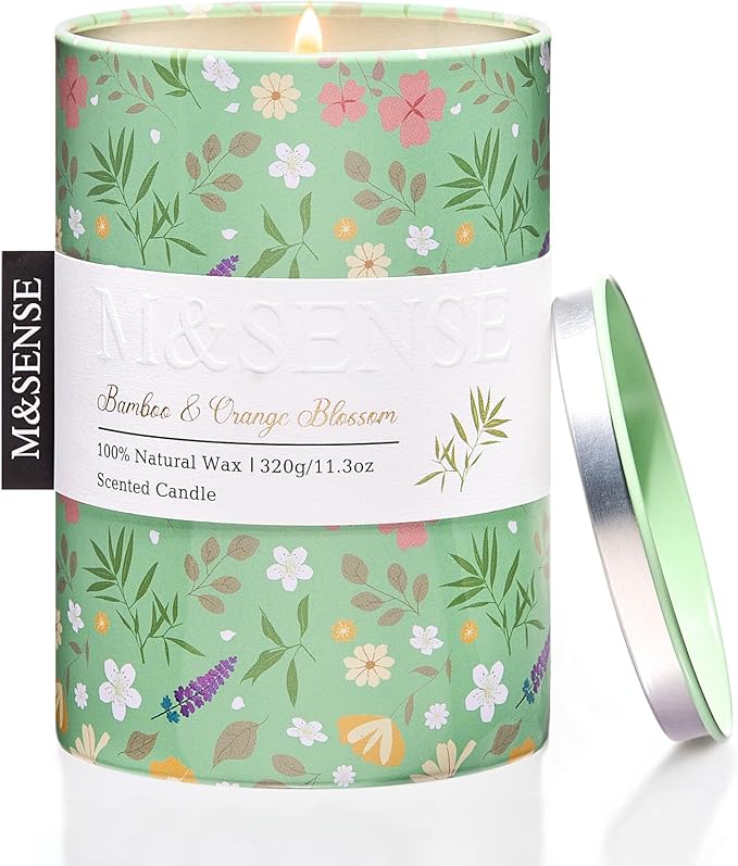 M&SENSE Spring Candle 11.3 oz,Bamboo Orange Blossom Scented Candle, Non-Toxin Soy Wax for Home Scented, Floral Candles for...