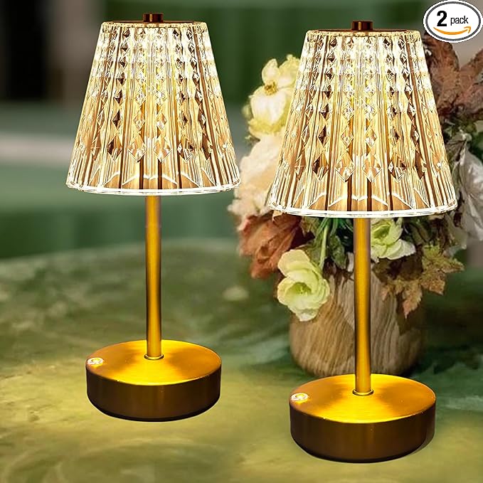 Set of 2 Rechargeable Table Lamps-Small Size Battery Powered Lamps-Cordless Desk Lamp for Restaurant Dinner Bathroom Kitch...