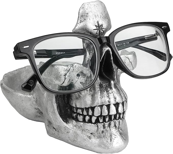 Mrlikale Skull Glasses Stand, Creative Eyeglasses Display Rack, Sunglasses Spectacle Holder, Key Holder Resin Sculptures f...