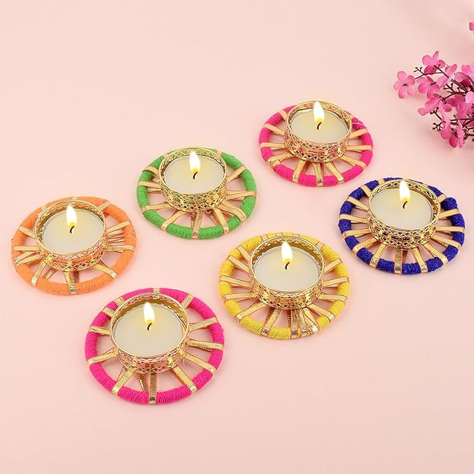 SATVIK 6 Pcs Round Chakra Metal Diya Tea Light Candle Holder | Decorative Oil Lamp for Diwali, Pooja, Mandir & Home Décor...