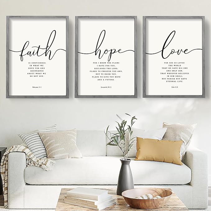Houmury Set of 3 Framed Farmhouse Bible Verses Wall Decor Sign 11”x14” Christian Faith Scripture Wall Art for Home Living ...