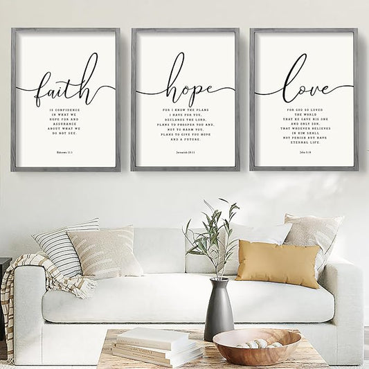 Houmury Set of 3 Framed Farmhouse Bible Verses Wall Decor Sign 11”x14” Christian Faith Scripture Wall Art for Home Living ...
