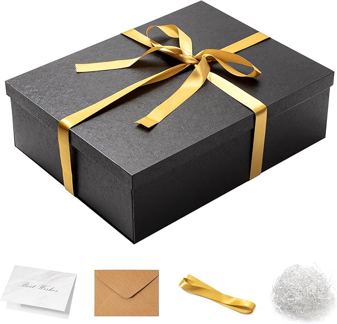 Mefleet 17x13x5 Inches Large Gift Box with Lid for Presents 1 Pack Big Deep Black Gift Boxes for Christmas, Birthday, Vale...
