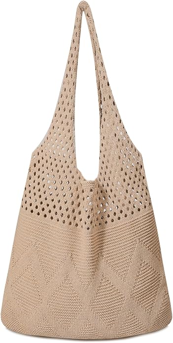 Pleneal Crochet Tote Bag, Mesh Beach Bag, Knitted Shoulder Beach Bags for Women Vacation Aesthetic Hobo Tote Bags