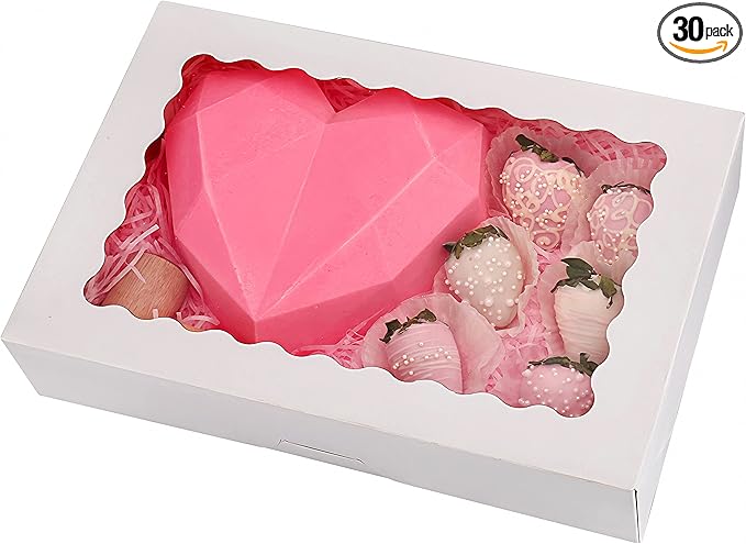 Tcoivs 30-Pack Bakery Boxes with Window, 12" x 8" x 2.5", Cookie Boxes, Auto-Popup Treat Boxes for Pies, Muffins, Donuts a...